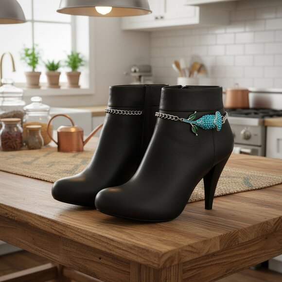 NEW Women Silver Metal Chain Boot Bracelet Shoe Anklet Sky Blue Flower Charm SET - Picture 16 of 17